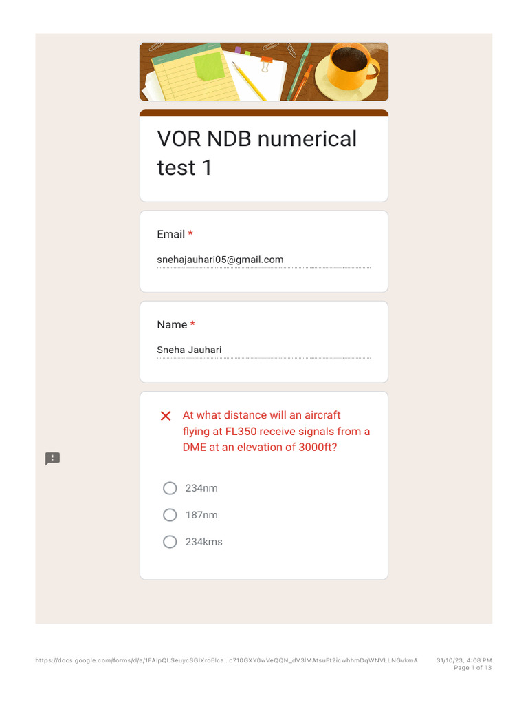 VOR NDB Numerical Test 1 | PDF | Aircraft | Wireless