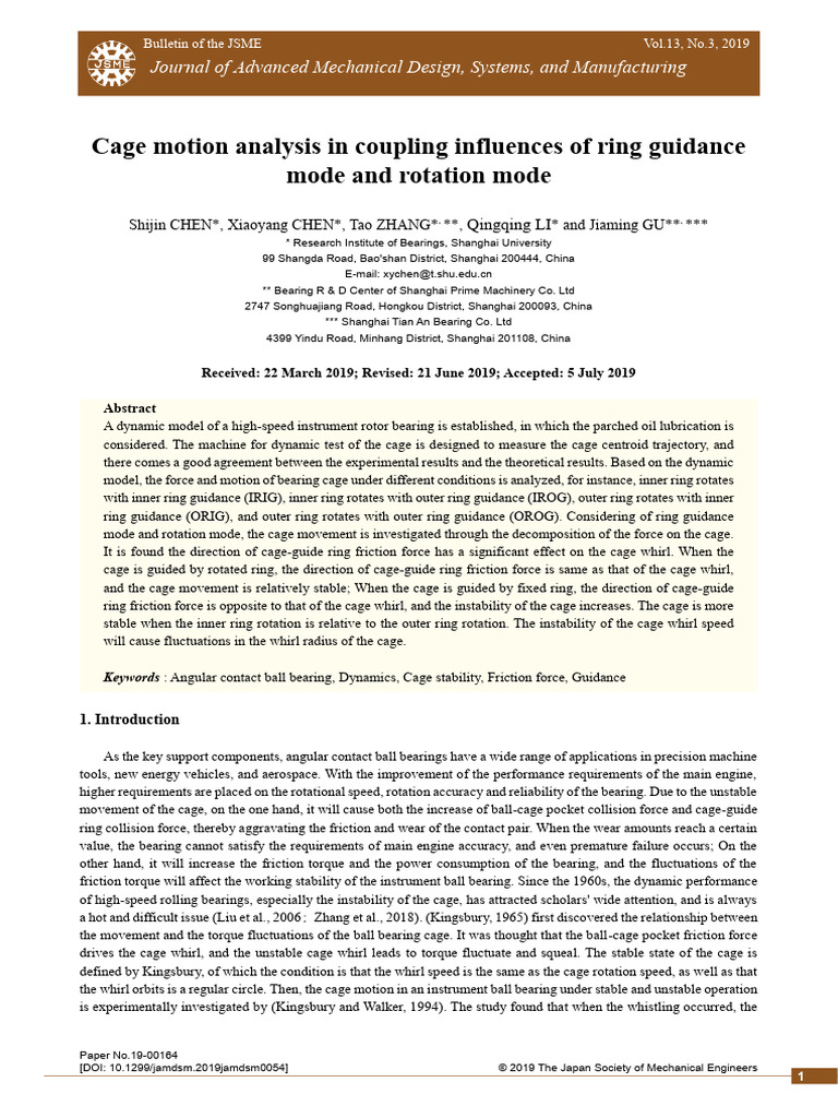 Cage Motion Dynamics in Bearings | PDF | Bearing (Mechanical) | Friction