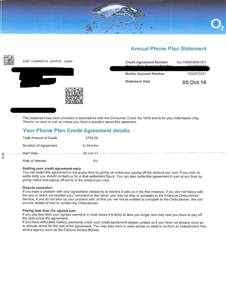 O2 Annual Phone Plan Statement | PDF | Credit | Finance & Money Management