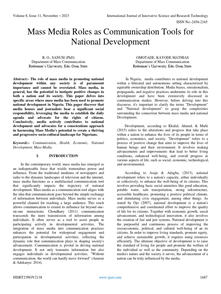 MASS MEDIA AND NATIONAL DEVELOPMENT PDF intelligence overview