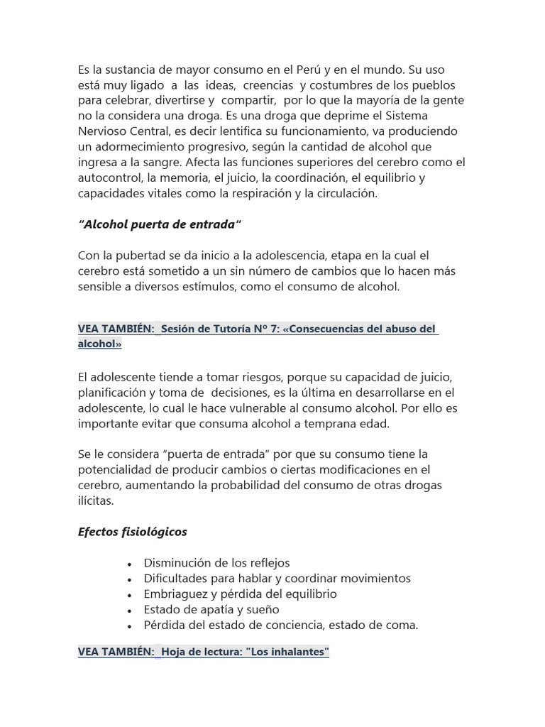 Hoja De Lectura Tutoria Pdf Alcoholismo Drogas