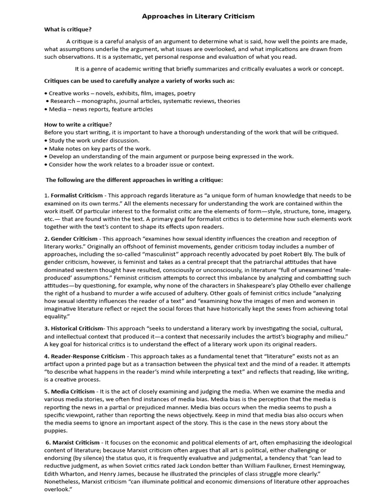 Approaches in Literary Criticism | PDF | Feminism | Gender Studies