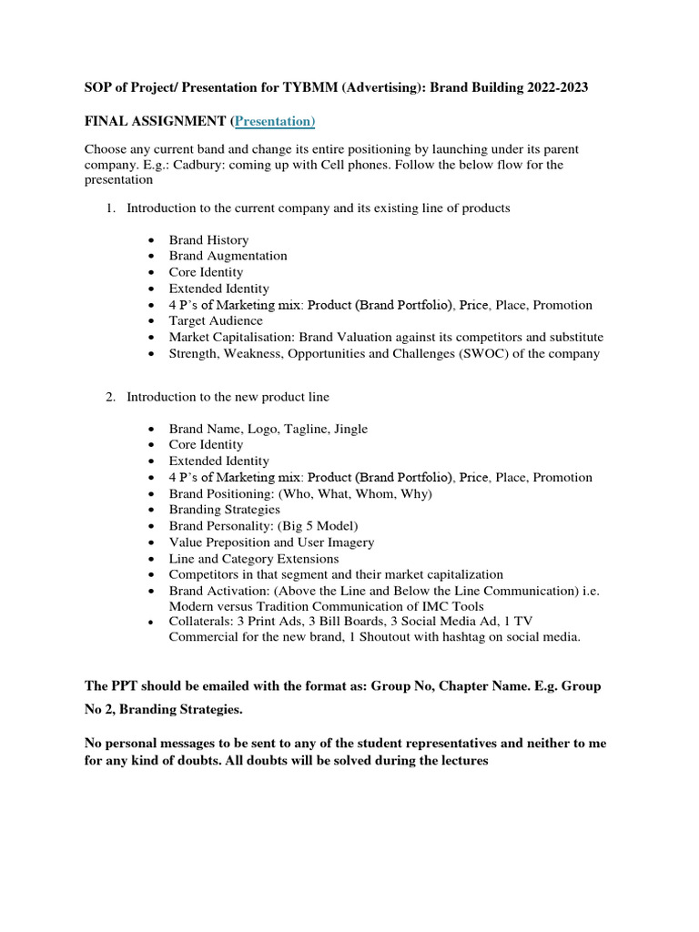 Brand Building SOP for TYBMM 2022-23 | PDF