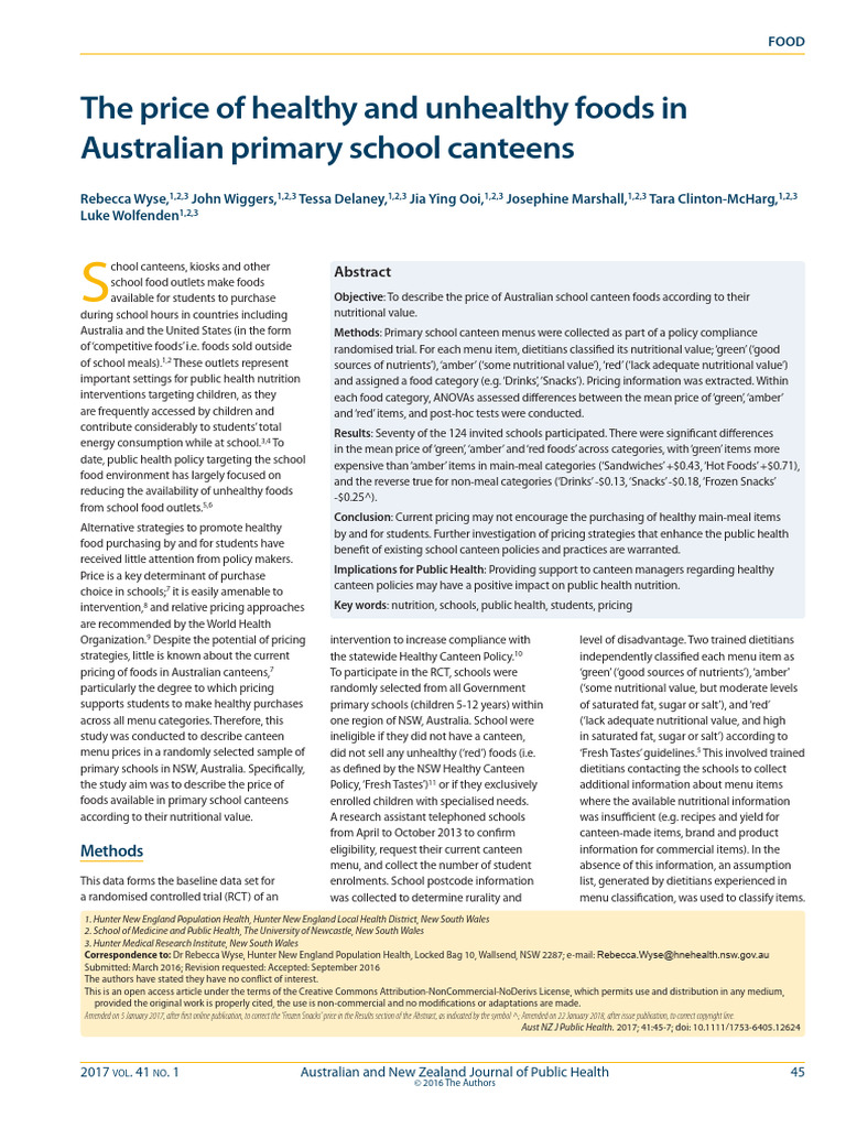 Aus NZ J of Public Health 2016 Wyse The Price of Healthy and