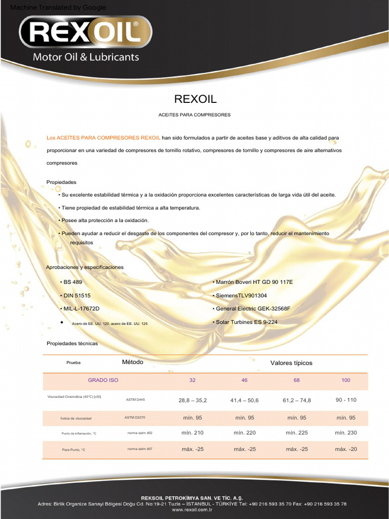 Aceites Rexoil para Compresores Eficientes | PDF