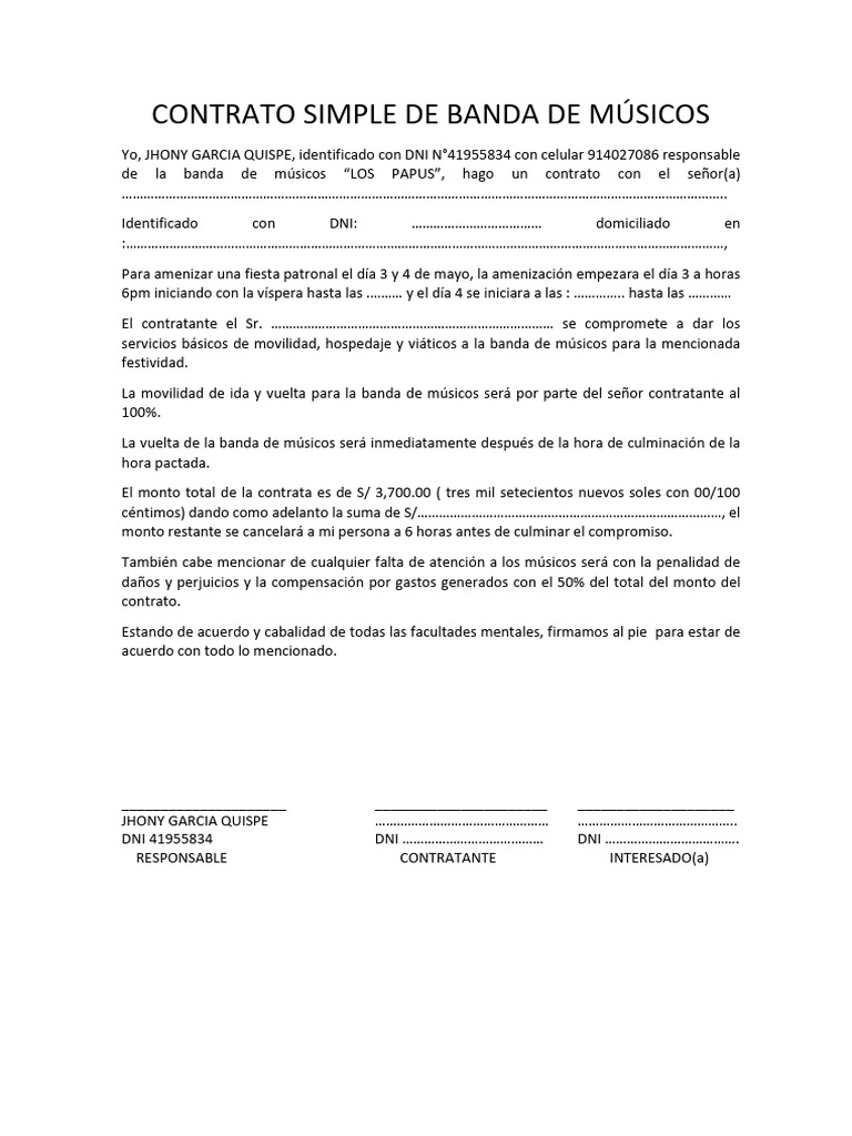 Sencillo Modelo De Contrato Simple De Servicios V Rios Modelosmodelo De ...