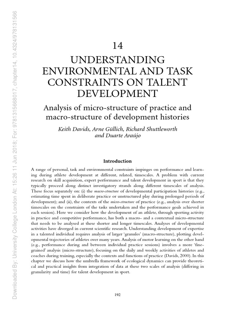 Understanding Environmental and Task Constraints On Talent Development ...