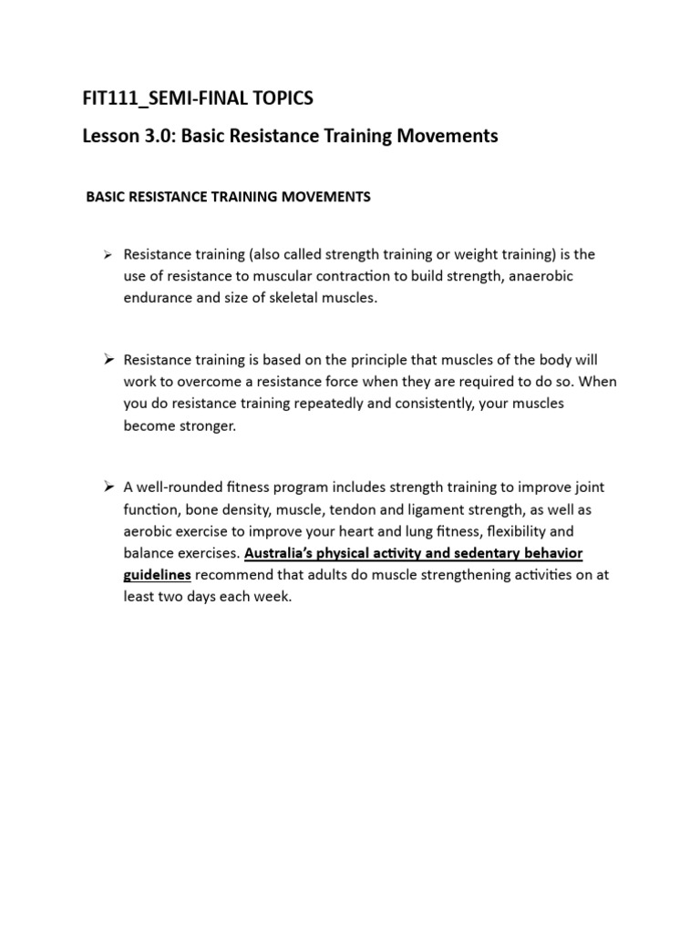 Fit111 Semi Fbasic Resistance Training | PDF | Strength Training ...