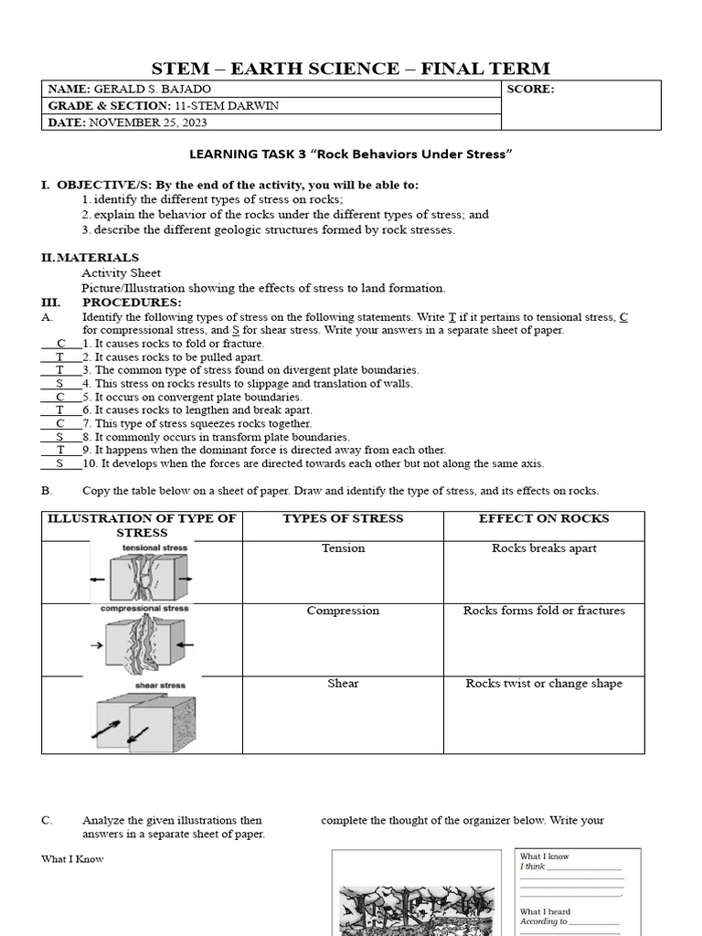 LT3 Rock Behaviors Under Stress | PDF | Fault (Geology) | Stress ...