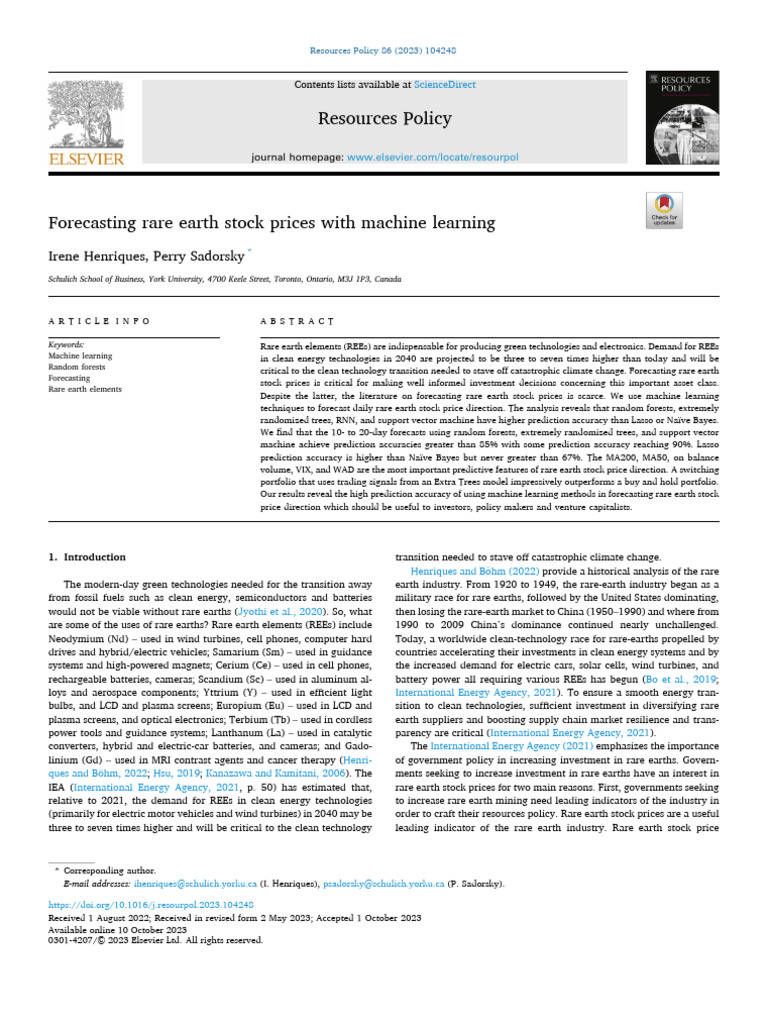 Machine Learning for Rare Earth Price Forecasts | PDF | Forecasting ...