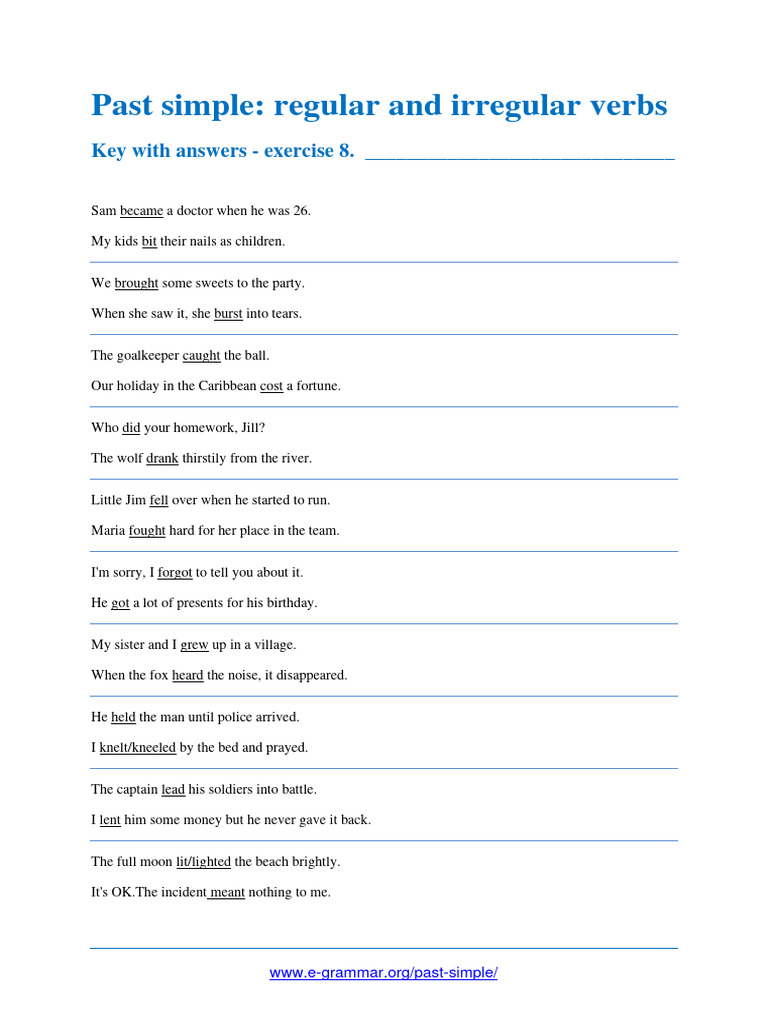 Past Simple Verbs Exercise 8 Key | PDF | Art
