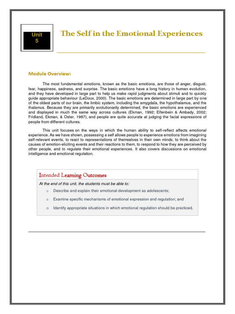 Uts Unit 5 | PDF | Emotions | Emotional Self Regulation