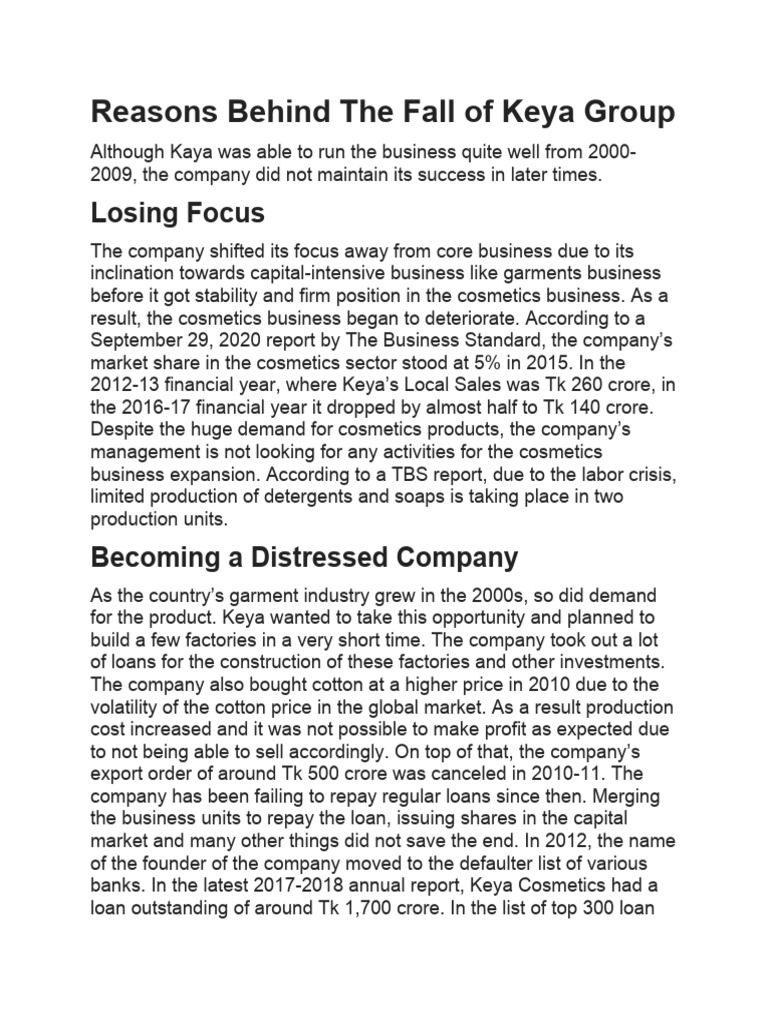 Keya Group's Decline: Key Factors | PDF | Retail | Demand