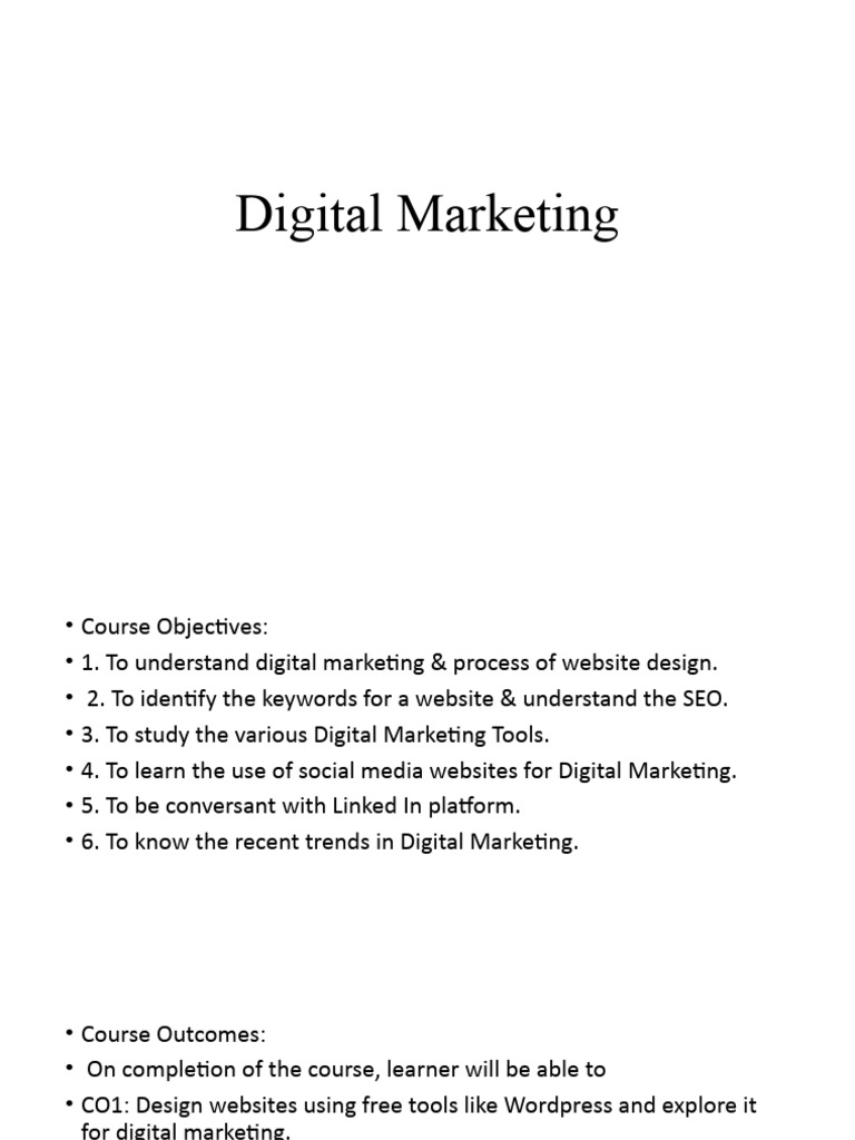 Digital Marketing Course Overview | PDF | Digital Marketing | Marketing ...