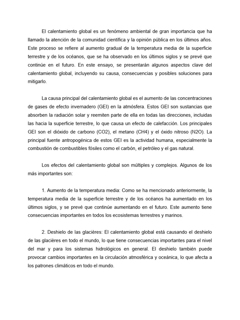 Causas y Consecuencias del Calentamiento Global | PDF | Gases de efecto ...