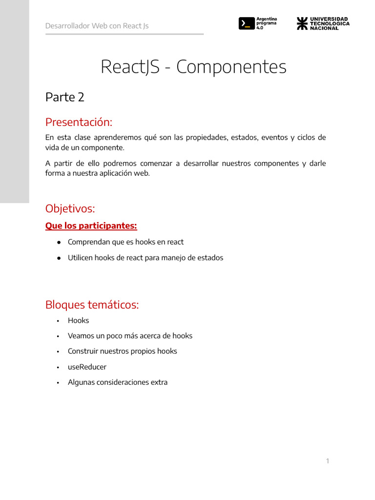 Clase 7 - REACT JS - Componentes Parte 2 - HOOKS | PDF | Software ...
