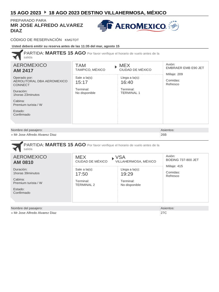 Reserva de Viaje 15 Agosto para MR JOSE ALFREDO ALVAREZ DIAZ PDF