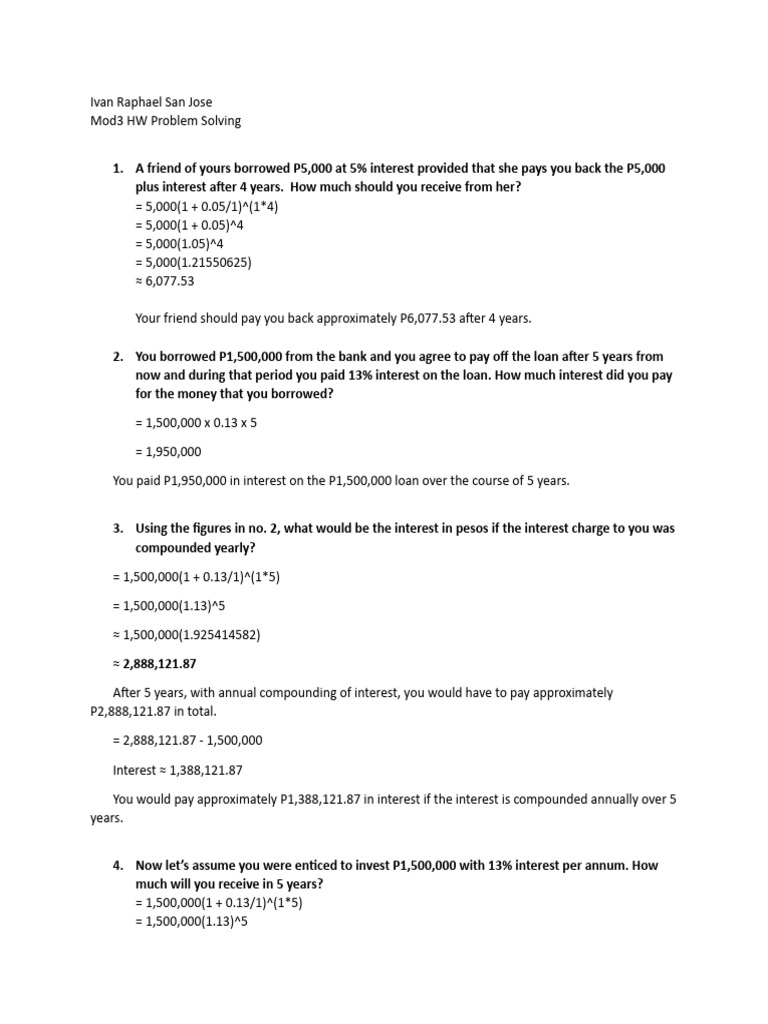 Loan and Investment Interest Calculations | PDF | Interest | Interest Rates