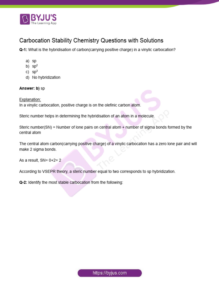 Carbocation Stability Chemistry Questions Pdf Chemical Substances