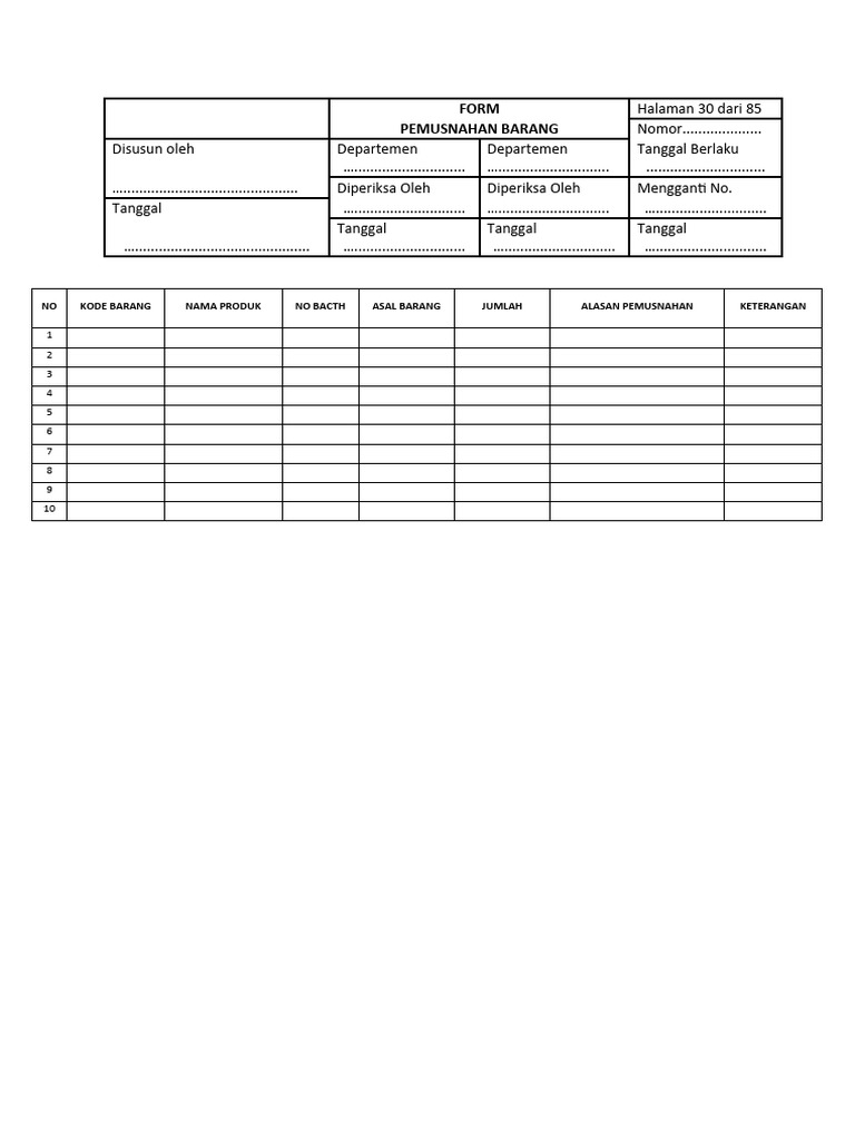 Formulir Pemusnahan Barang Toko | PDF