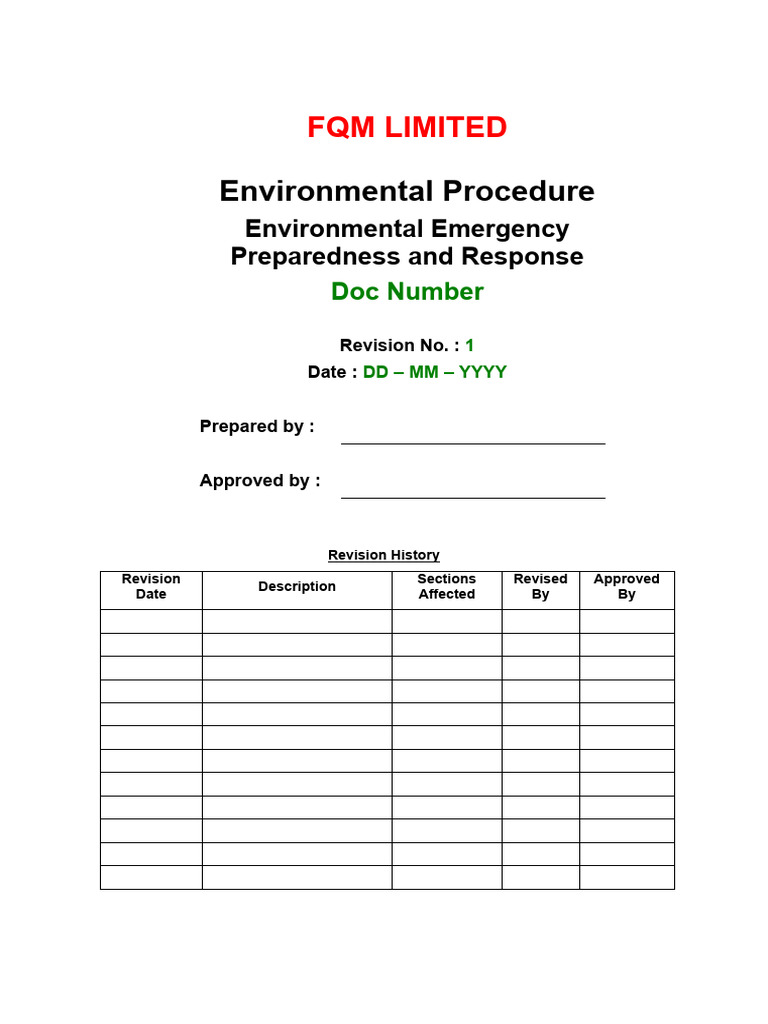 Environmental Emergency Response Plan | PDF | Emergency | Emergency ...