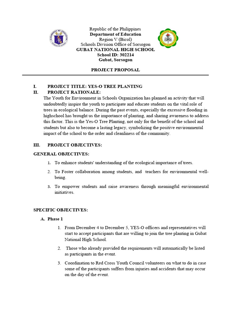 YES-O Tree Planting Project Proposal | PDF | Natural Environment