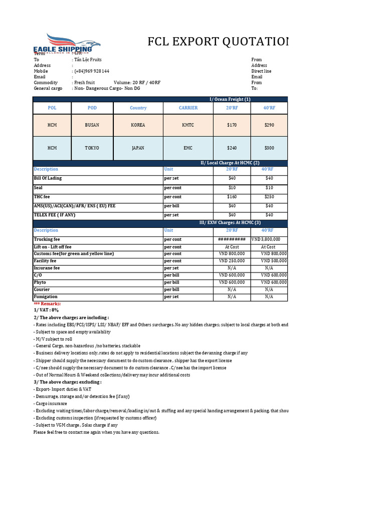 Quotation - From HCM To Busan - Tokyo - Nov2023 | PDF | Cargo | Supply ...