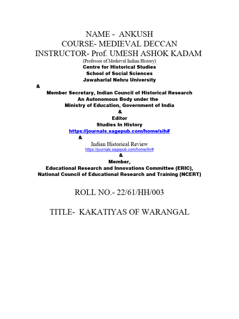 Kakatiya Dynasty Final Pdf