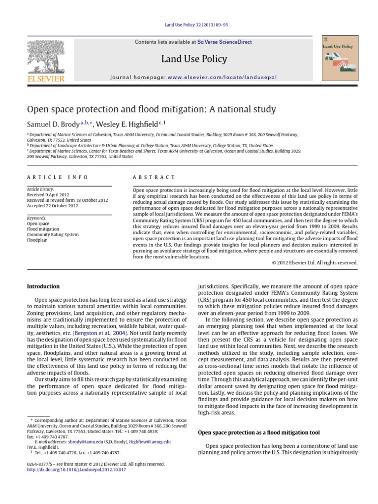 Open Space Protection and Flood Mitigation - A National Study | PDF ...