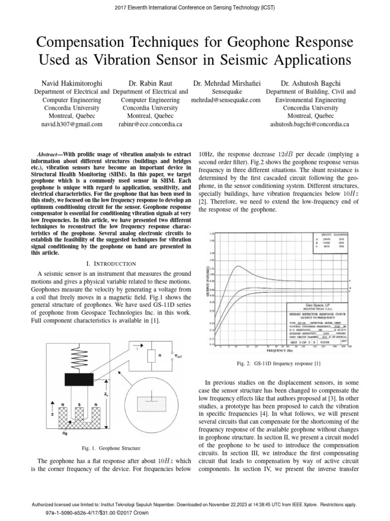 Compensation Techniques For Geophone Response Used As Vibration Sensor