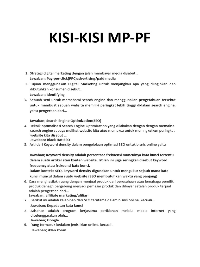 Kisi-Kisi Digital Marketing: Panduan Lengkap untuk Memahami Strategi Online yang Efektif