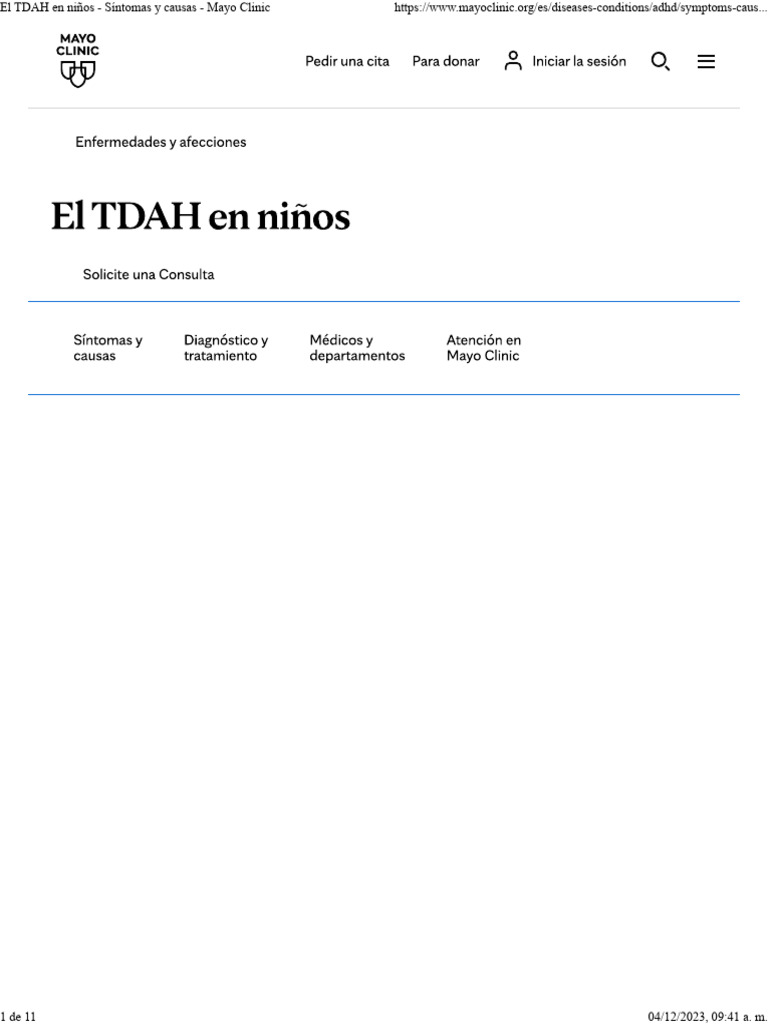 El Tdah En Niños Síntomas Y Causas Mayo Clinic Pdf