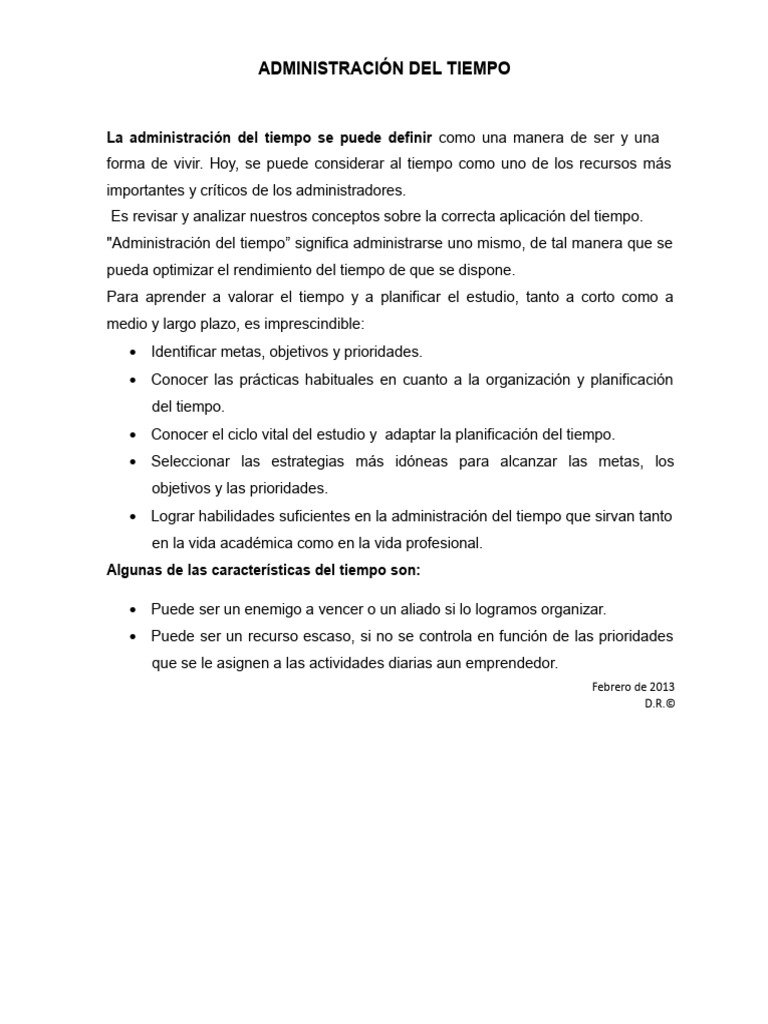 Tríptico sobre Administración del Tiempo | PDF | Planificación | Toma ...