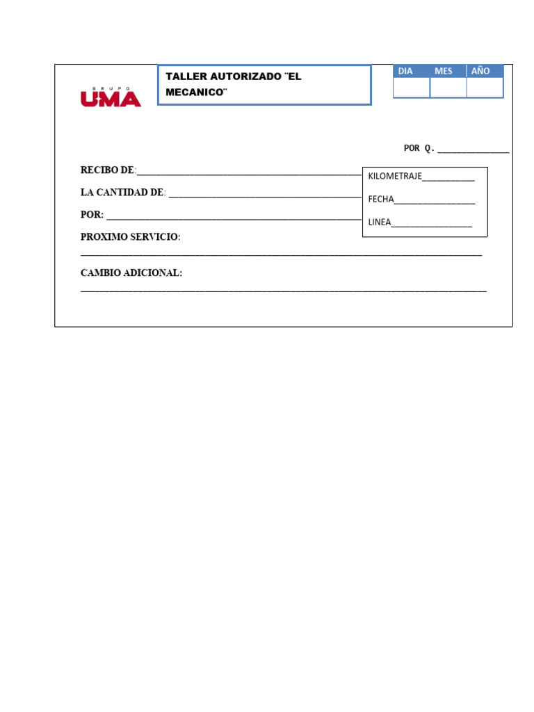 Recibo de Taller | PDF