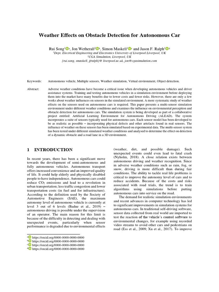 Weather Effects On Obstacle Detection For Autonomous Car | PDF | Lidar ...