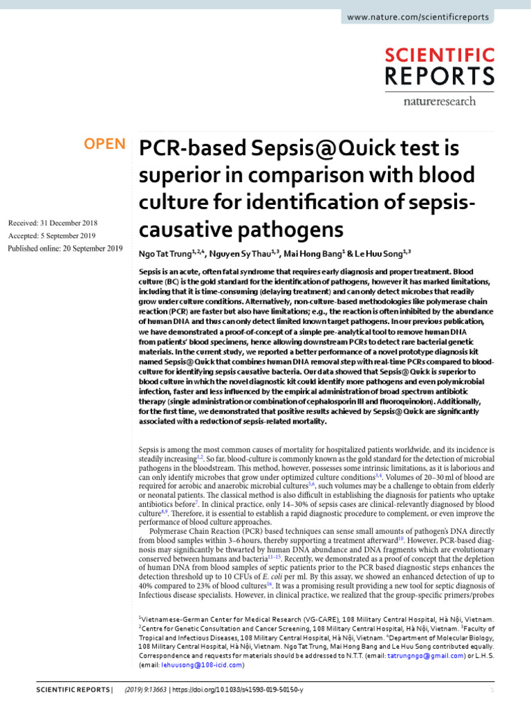 PCRbased Sepsis Quick Test Is Superior in Comparison With Blood