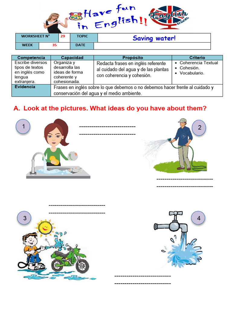 Worksheet 29 Ciclo VII saving Water PDF Lingüística