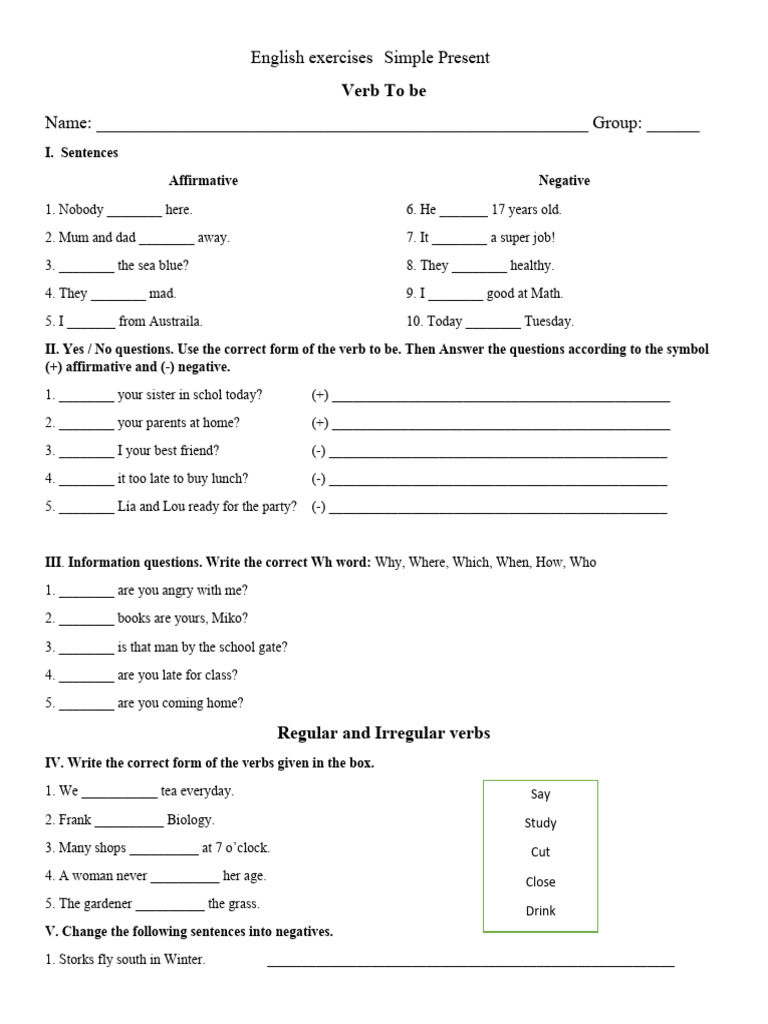 English Exercises Simple Present Pdf Grammar Linguistics