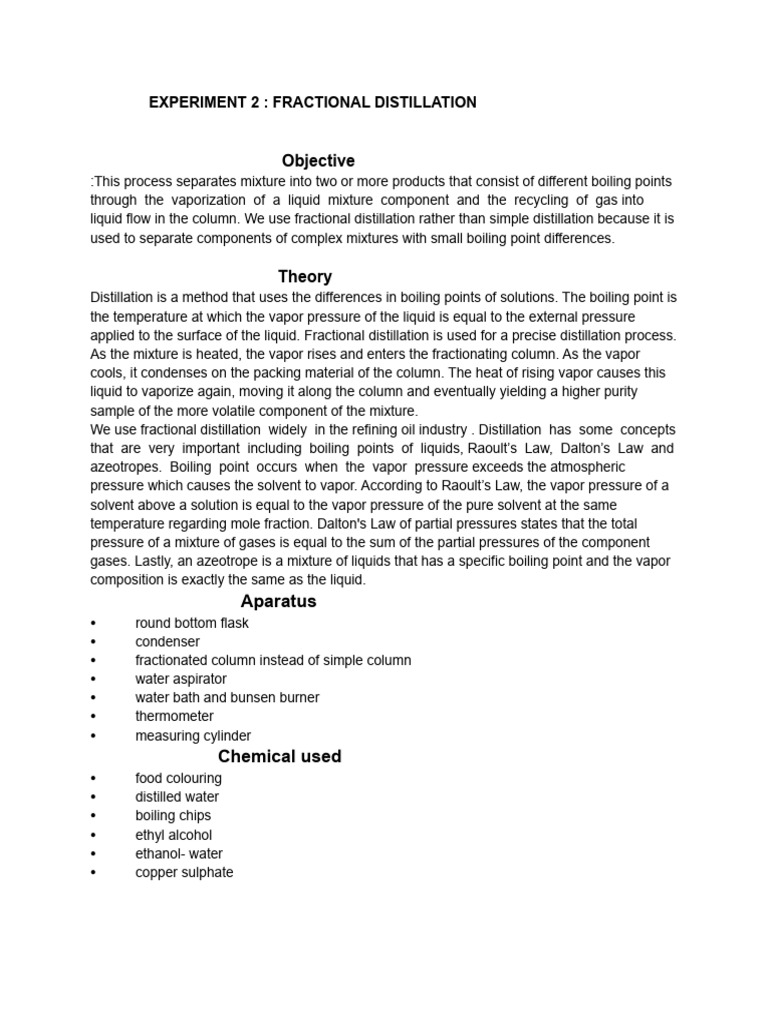Fractional Distillation Pdf Distillation Thermodynamics
