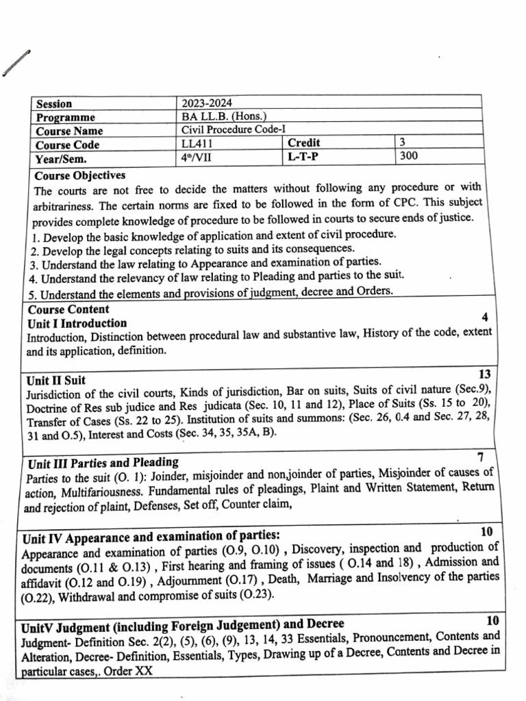CPC Syllabus | PDF | Lawsuit | Judgment (Law)