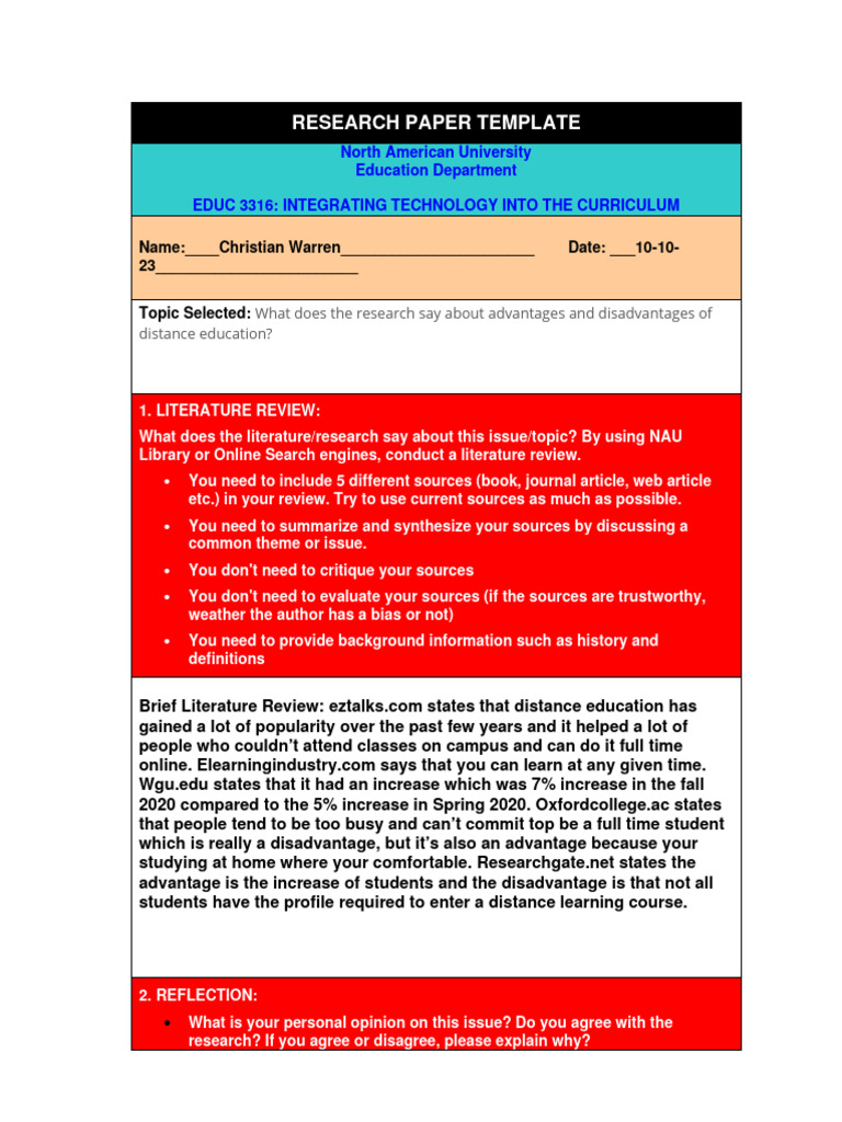 Educ 3316-Research Paper Template 1 1 | PDF | Distance Education ...