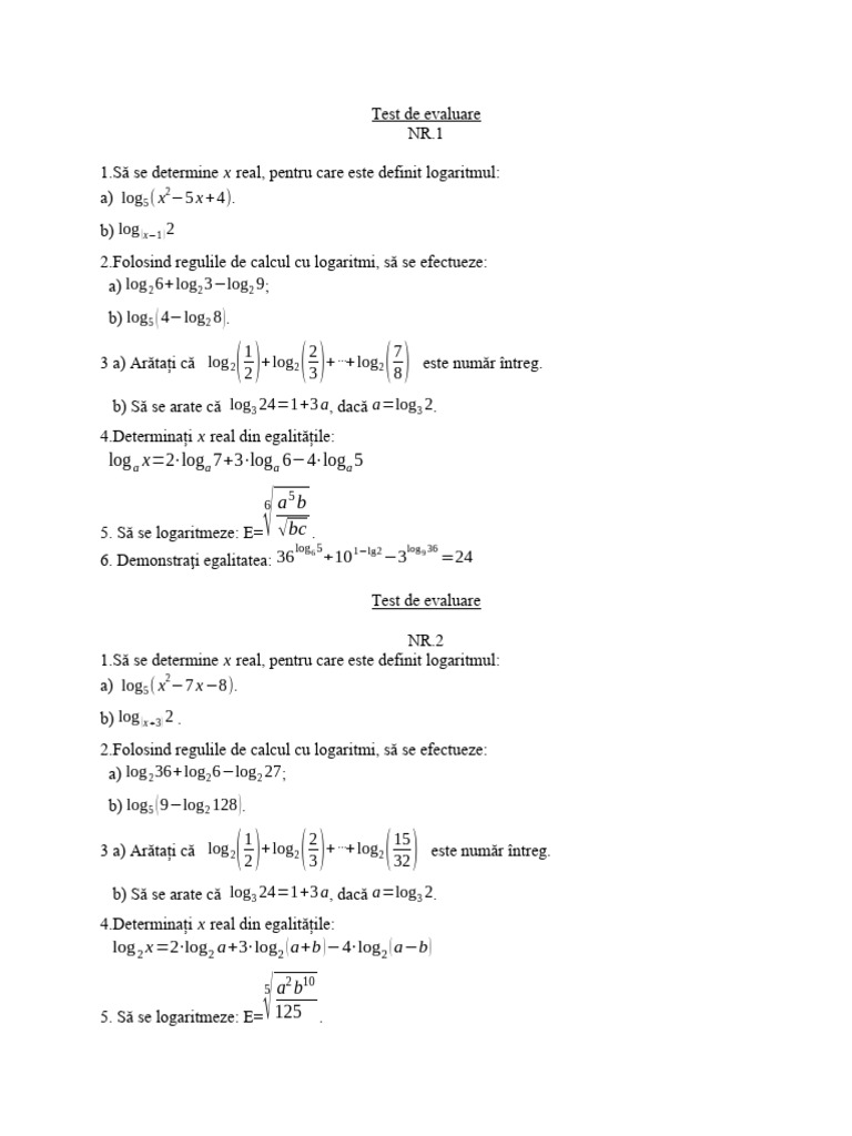 Test Logaritmi | PDF