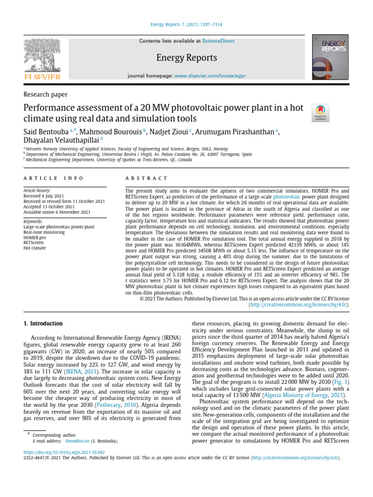 Performance of 20 MW PV Plant in Hot Climate | PDF | Photovoltaics ...