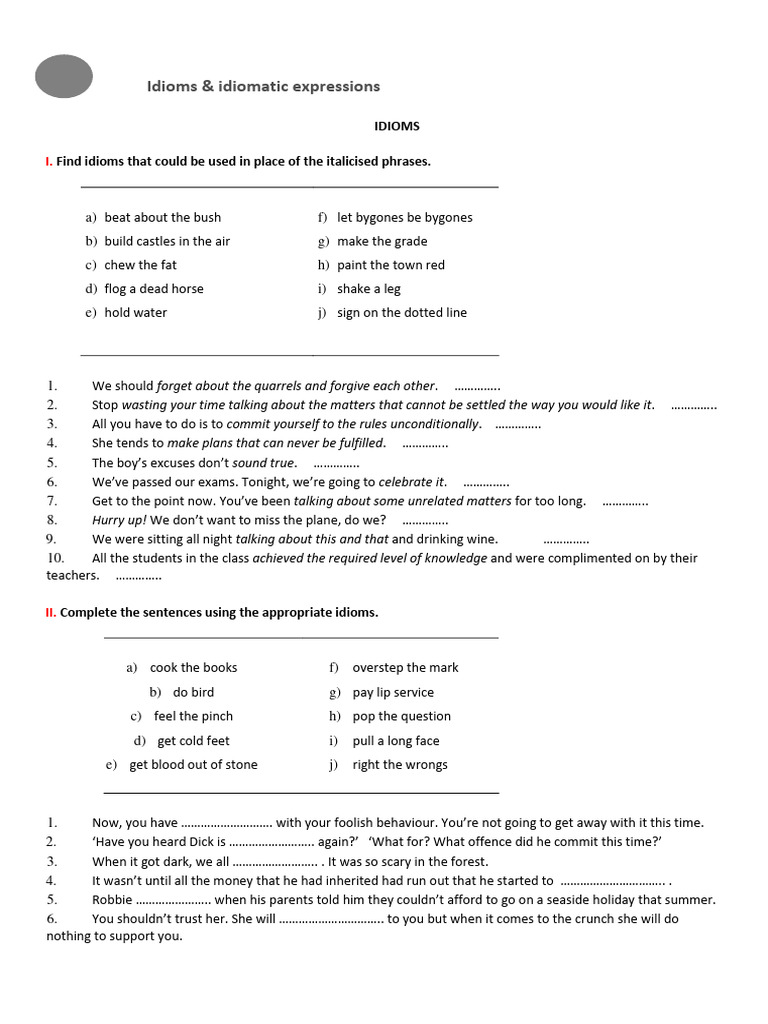 Idioms and Idiomatic Expressions | PDF | Idiom | Linguistics