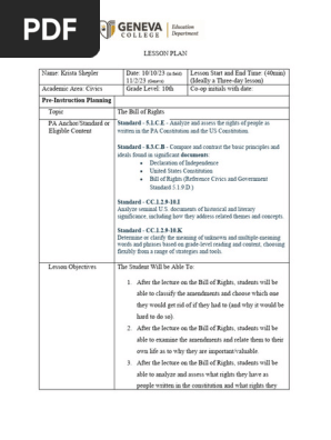 geneva lesson plan bill of rights integrated lesson plan