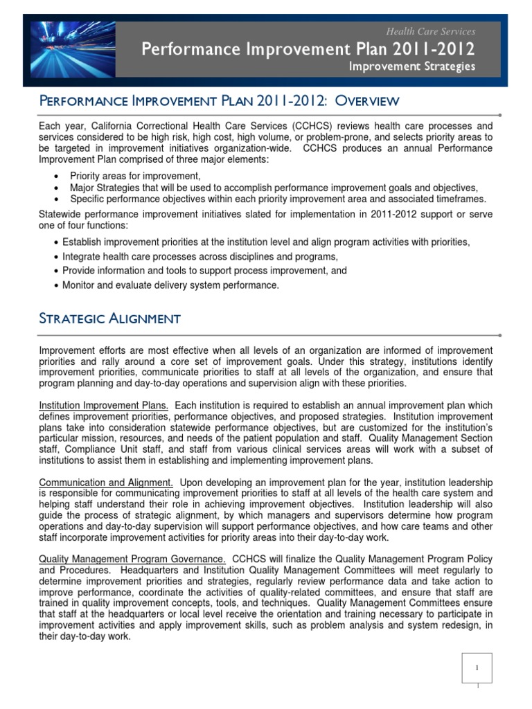 Performance Improvement Plan 20112012 Health Care Public Health