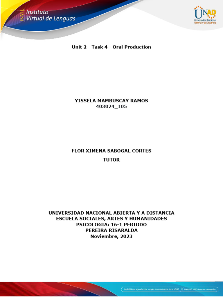 Unit 2 Task 4 Oral Production Pdf