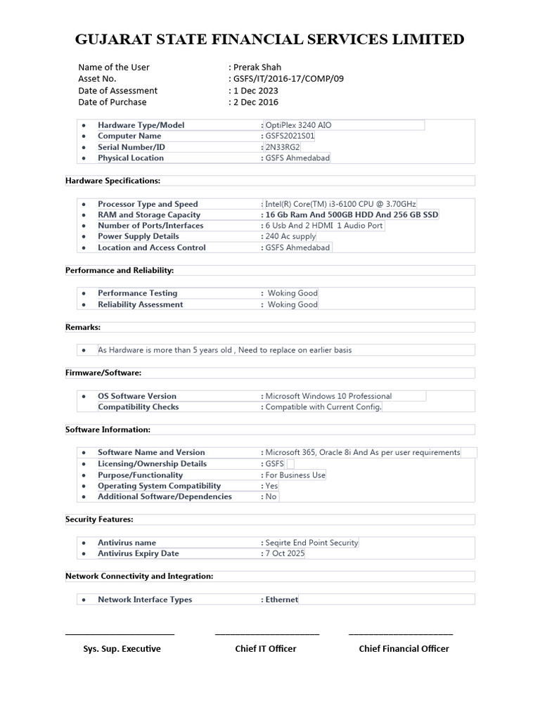 Hardware Assessment Format PDF Operating System Computer Hardware