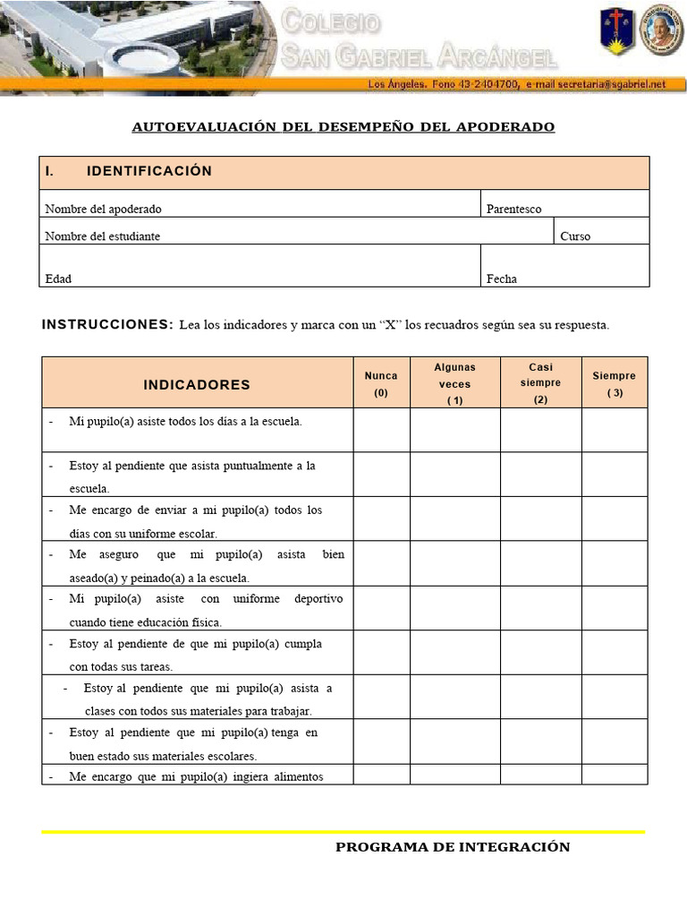Autoevaluación del Apoderado Escolar | PDF