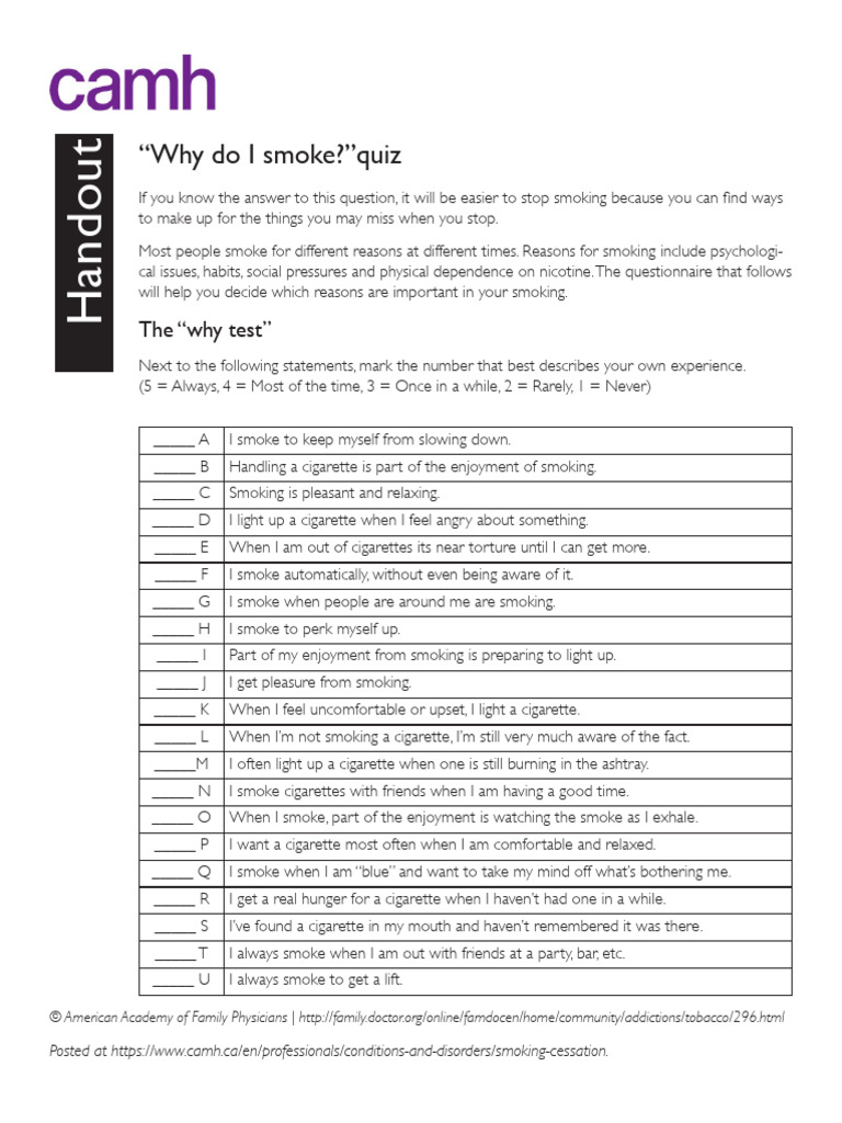 Why Do I Smoke Quiz 2021 PDF PDF Smoking Smoking Cessation